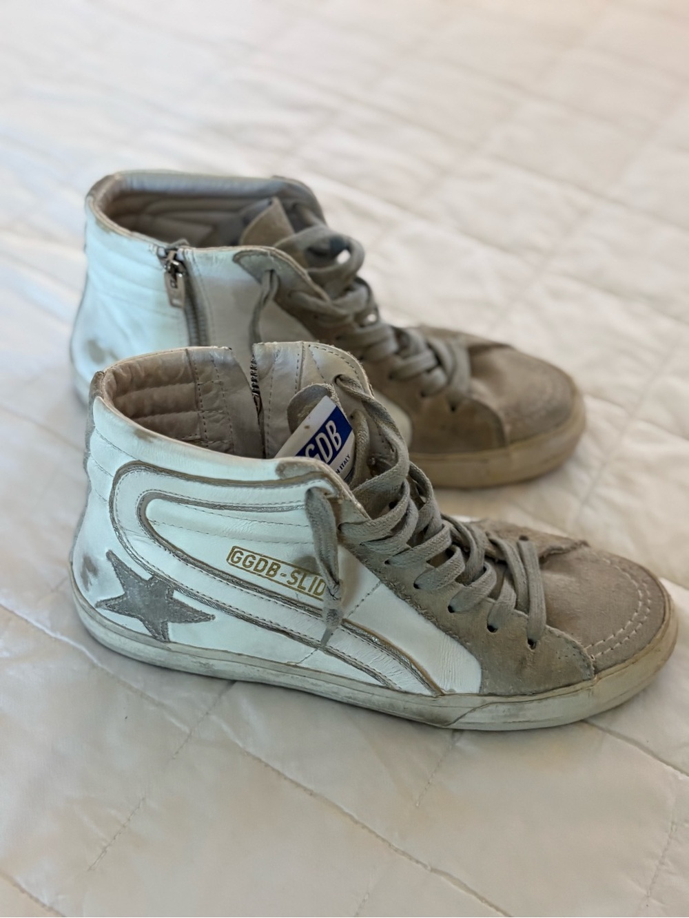 GOLDEN GOOSE SLIDE White & Light Gray High-Top Sneakers